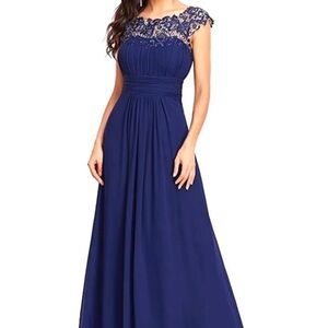 Ever Pretty Royal Blue Lace Cap Sleeve Scoop Neck Maxi Dress